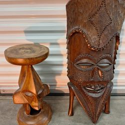 African Mask and End Table/Plant Stand