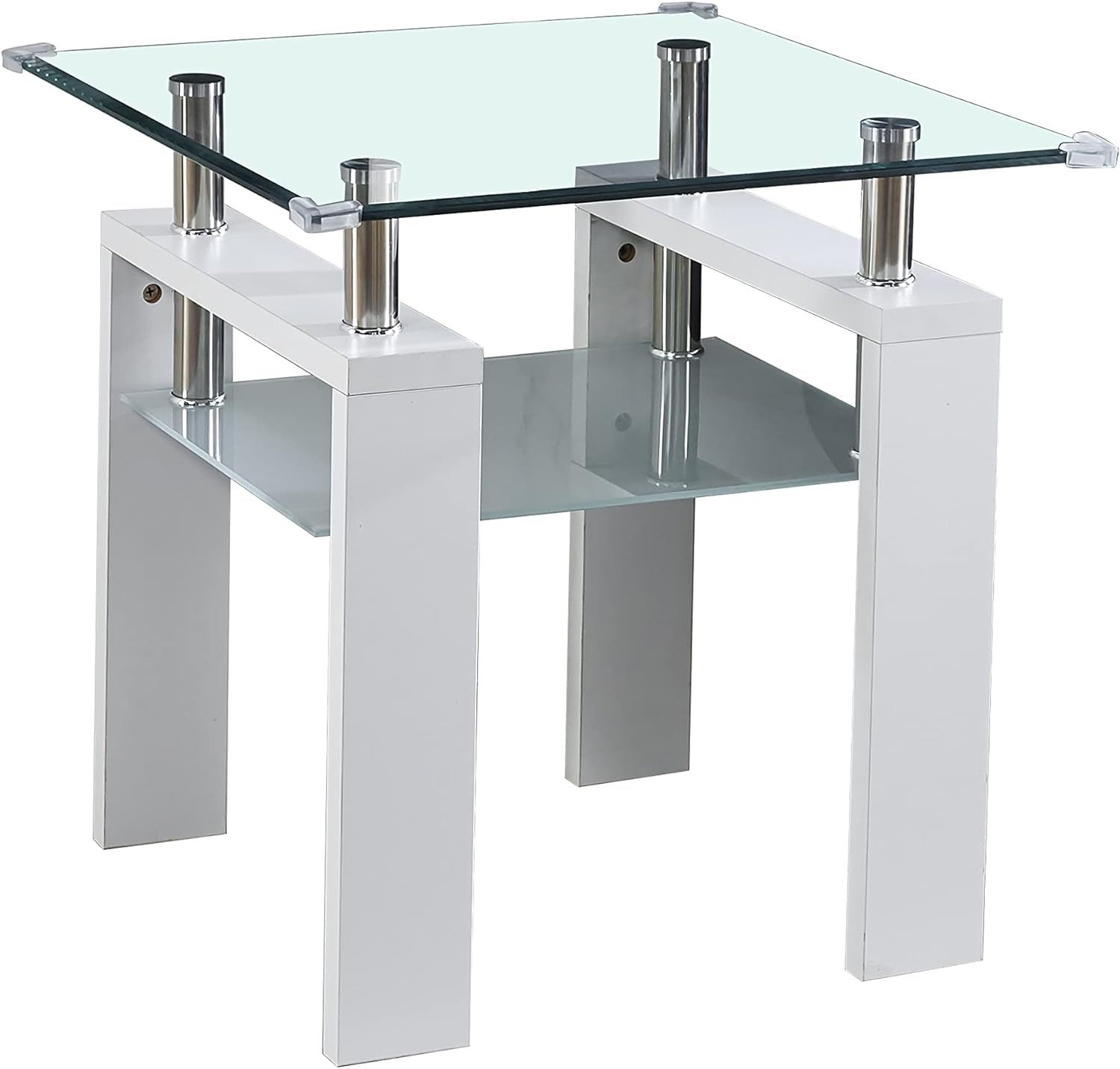 Square Glass End Table, White Glass End Table