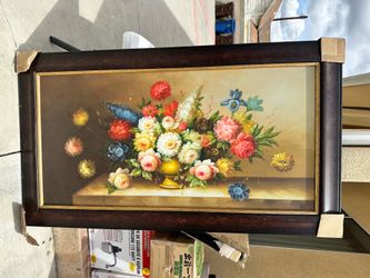 Large Floral Wall Art - Oil Painting on Canvas with Wooden Frame