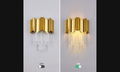 WABON Crystal Wall Sconce, Gold Sconces Light, Crystal Vanity Wall Mount Lamps for Living Room Bedroom Bathroom Hallway, Antique Gold
