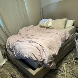 Beige Queen Upholstered Bedframe