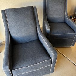 Pair Blue Swivel Armchairs