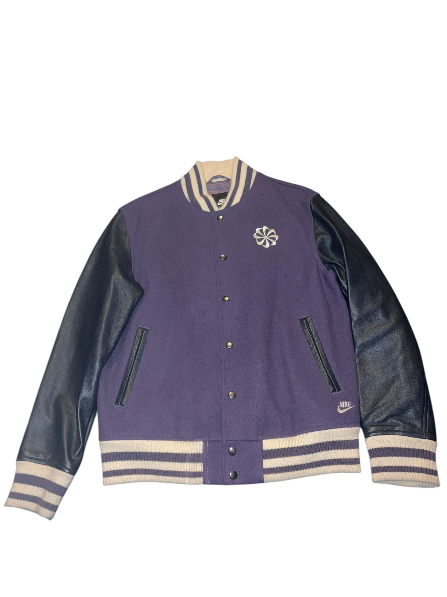 Nike Destroyer Mens L Purple Leather Sleeve Jacket