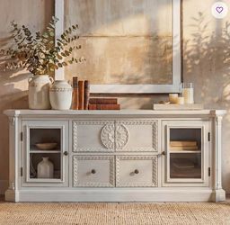 Solid Wood Engraved Media Console