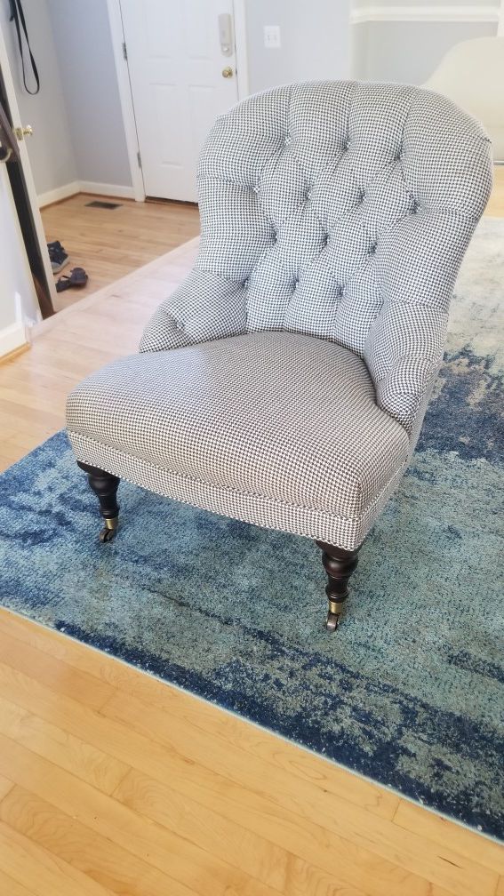White and blue gingham arm chair