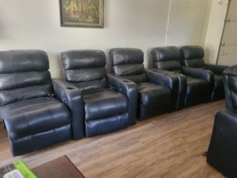 Black Leather Recliner Sofa Set with Cup Holders