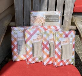 Autumn Gingham Printed Fabric Dining Room Chair Cover Country Kitchen Rustic and Tablecloth