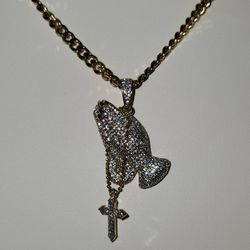 Iced Out Praying Hands Gold Pendant