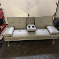 Modern Gray Faux-Leather Futon — Excellent Condition!