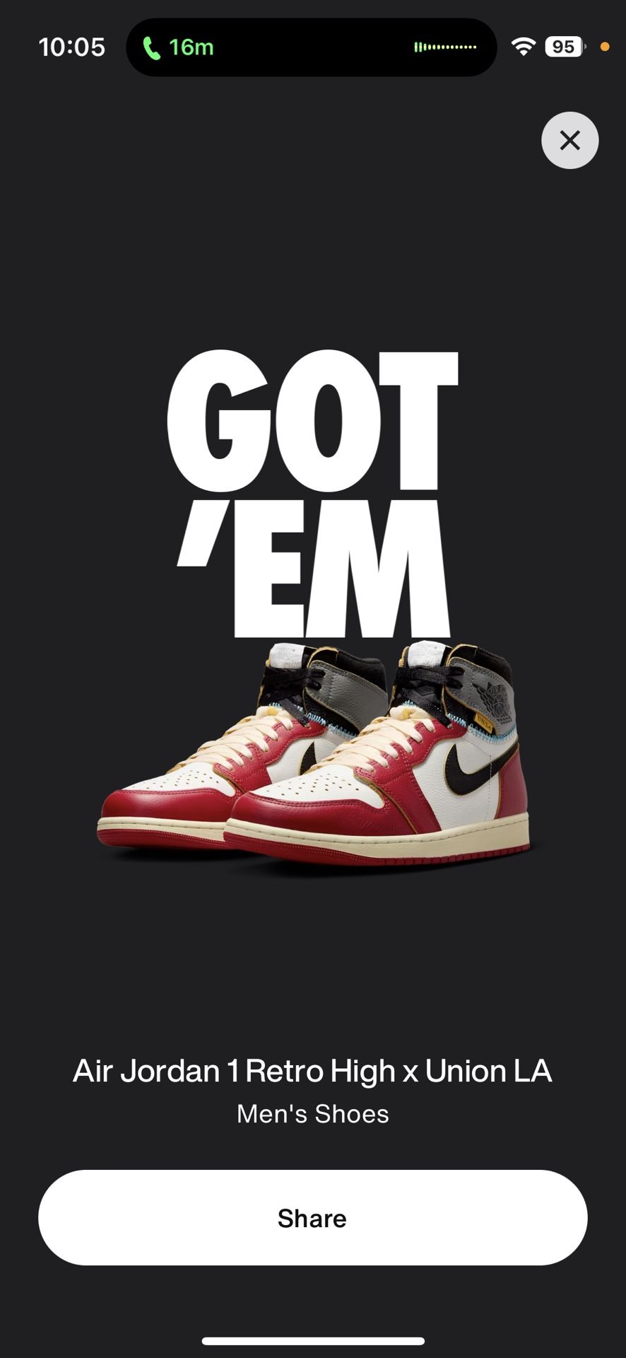 Size 8.5 Union x Jordan 1 Collaboration HV8563-600
