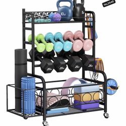 Dumbbell Rack - Home Gym Storage for Yoga Mats, Kettlebells and Strength Training Equipment - Weight Rack with Wheels(just Rack)