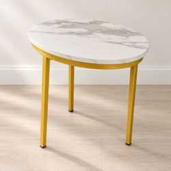 Round Side Table with Marble Top and Gold Legs