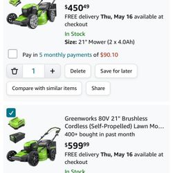Greenworks 80V & 40V 21" Brushless Cordless (Self-Propelled) Lawn Mower