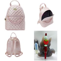 Pink Betsey Johnson Backpack & Beaded Strawberry Pen