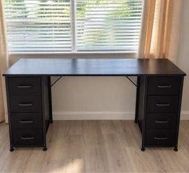 Black Desk with 8 Storage Drawers  🖥️