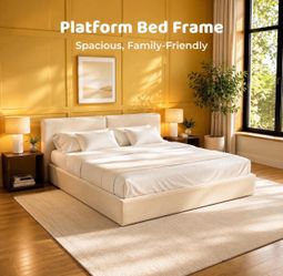 Cloud King Platform Bed Frame with Pillow Headboard 6-Inch, Easy Assembly (Beige)