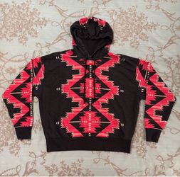 Lauren Ralph Lauren Navajo Southwestern Aztec Print Red Black Hoodie Size Medium