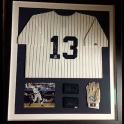 Framed Alex Rodriguez Yankees Jersey, Glove, Photo, And Wrist Bands!