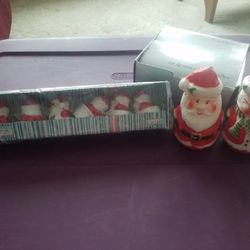 NIB Mr & Mrs Santa Claus + 6 Pack Santa Tea Lights
