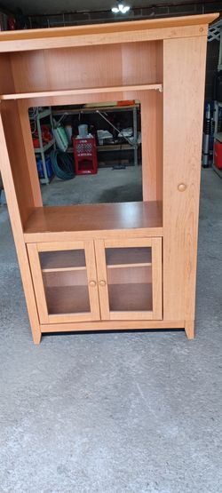 Wooden TV Stand With Shelves.
