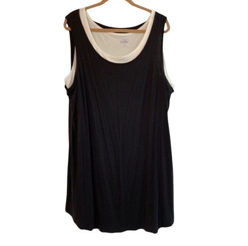 LOGO LAYERS Knit Tanks Black & Cream Tunic Length Scoop Neck Size 2X Like New