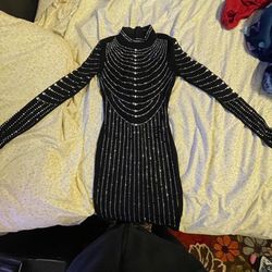 Short Black Rhinestone Dress  