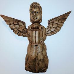 Unique Hanging Wooden Angel w/ Real Marble Eyes  ~  From Arizona
