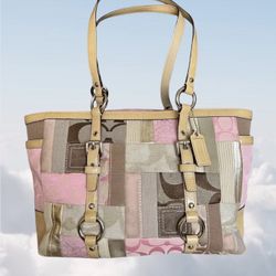 Vintage Coach Patchwork pink Multicolor Shoulder Bag Purse F13721 