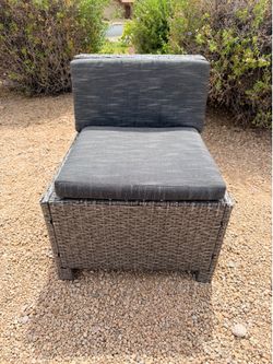 Grey Faux Wicker Single Outdoor Patio Chair with Cushions (LxWxH: 28” x 22.5” x 26”)