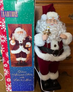 Vintage 30” NEW Deluxe Animated Santa Claus w/Lights & Plays Music