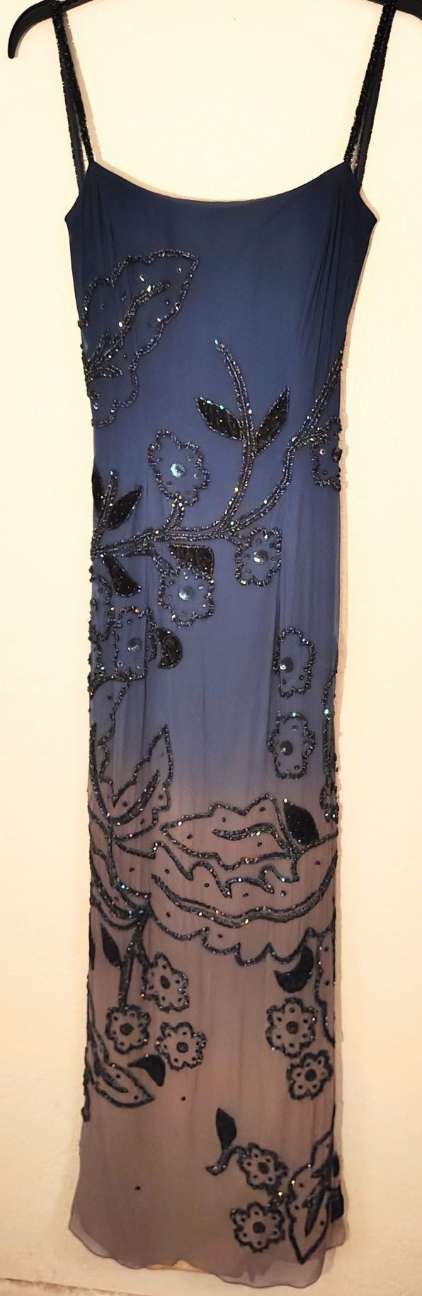 Women's Stunning Gown Size Small Blue And Tan Sequined And Beaded
