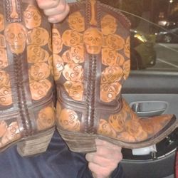 Bad Bones Hand Tooled Leather Cowboy Boots