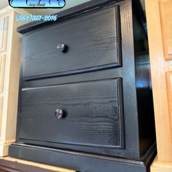 Two Drawer Black Pinewood Nightstand