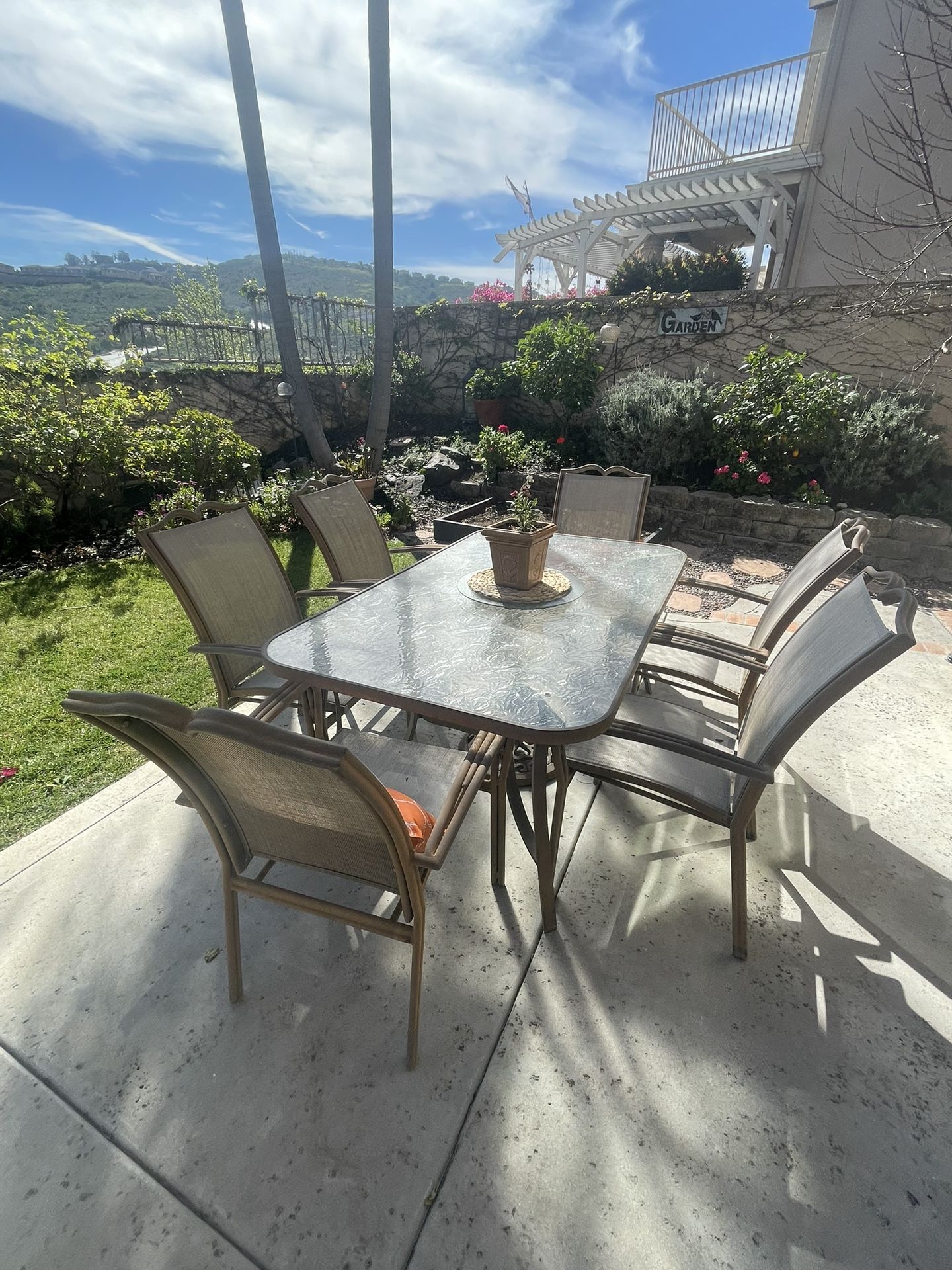 Rectangular Patio Table And 6 Chairs With Umbrella Base
