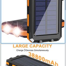 New in box! Solar Charger, 38800mAh Portable Type-C Solar Power Bank for All Cellphones, Waterproof Battery Pack, Outdoor External Backup Power Charge