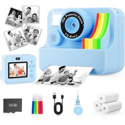 Kids Camera Instant Print - MVNHFSO Portable Instant Print Camera, HD Digital Video Cameras for Toddler, Toddler Travel Camera Toy for 4 5 6 7 8 9 10 