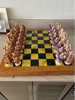 Hand carved Asian chess set
