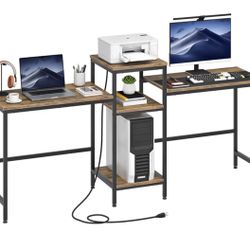 Brand New In The Box- 78.7" Two Person Computer Desk with Power Outlet & 3-Tier Shelf, Large Industrial Office Desk with 4 AC Outlets & 2 USB Ports, D