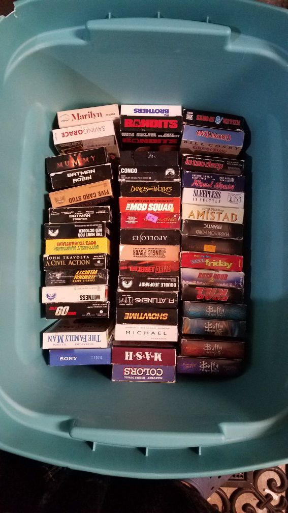 Box of VHS cassette tapes