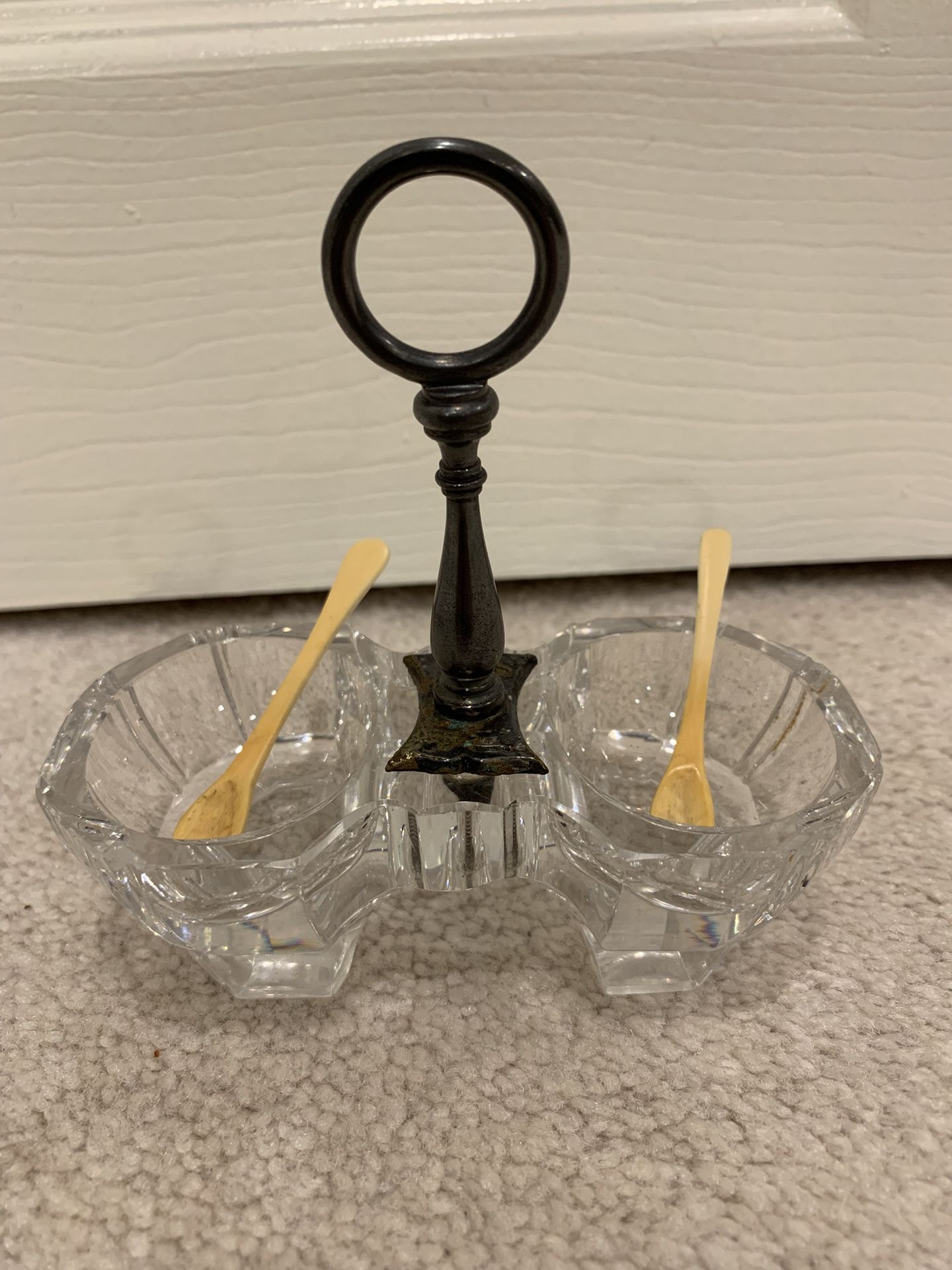 Unique Vintage Crystal Salt And Pepper Holder 