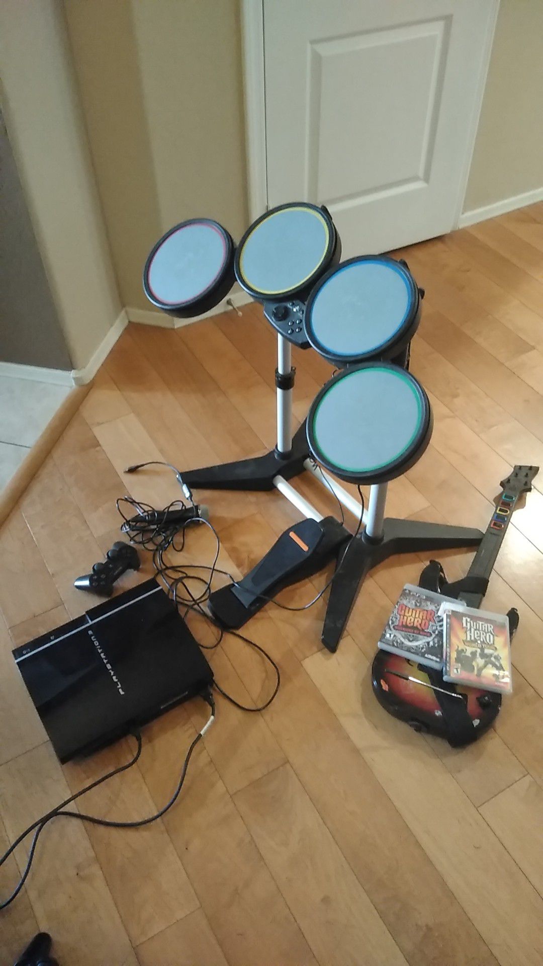 PS3 Drum set, system, guitar****please read****