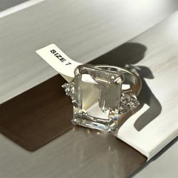 Sterling Silver Emerald Cut Ring (Size 7)