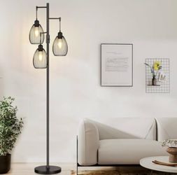 70" Dimmable Industrial Floor Lamp with Marble Base & 3 LED Edison Bulbs