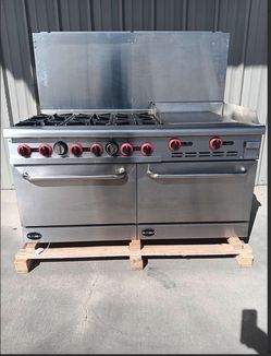 🔥Scratch & Dent Saba GR60-G24 60" Commercial Gas Range w/ 6 Open Burners, 24" Griddle, 2 Ovens , 278.000 BTU🔥