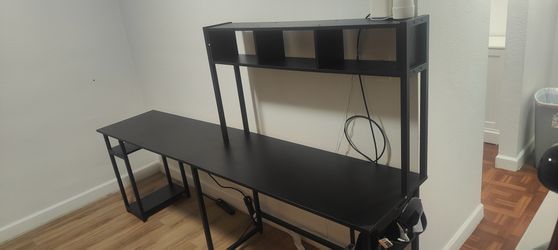 SEDETA Long Desk with Hutch & Shelves — Black