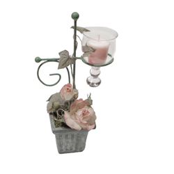Floral Metal Candle Holder With Glass cup for Candle
