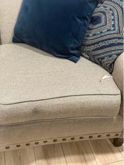 Light Gray Three- Seat Sofa With Nailhead Trim