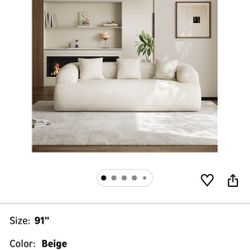 91" Boneless Couch,Cloud Couch,Chenille Curved Sofa with 3 Seater and 3 Pillows, Modern Compression Sofa for Living Room, Bedroom and Apartment, No As