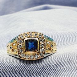"Luxury Engagement/Wedding Blue Stone Vintage Gold Ring for Women, VIP345