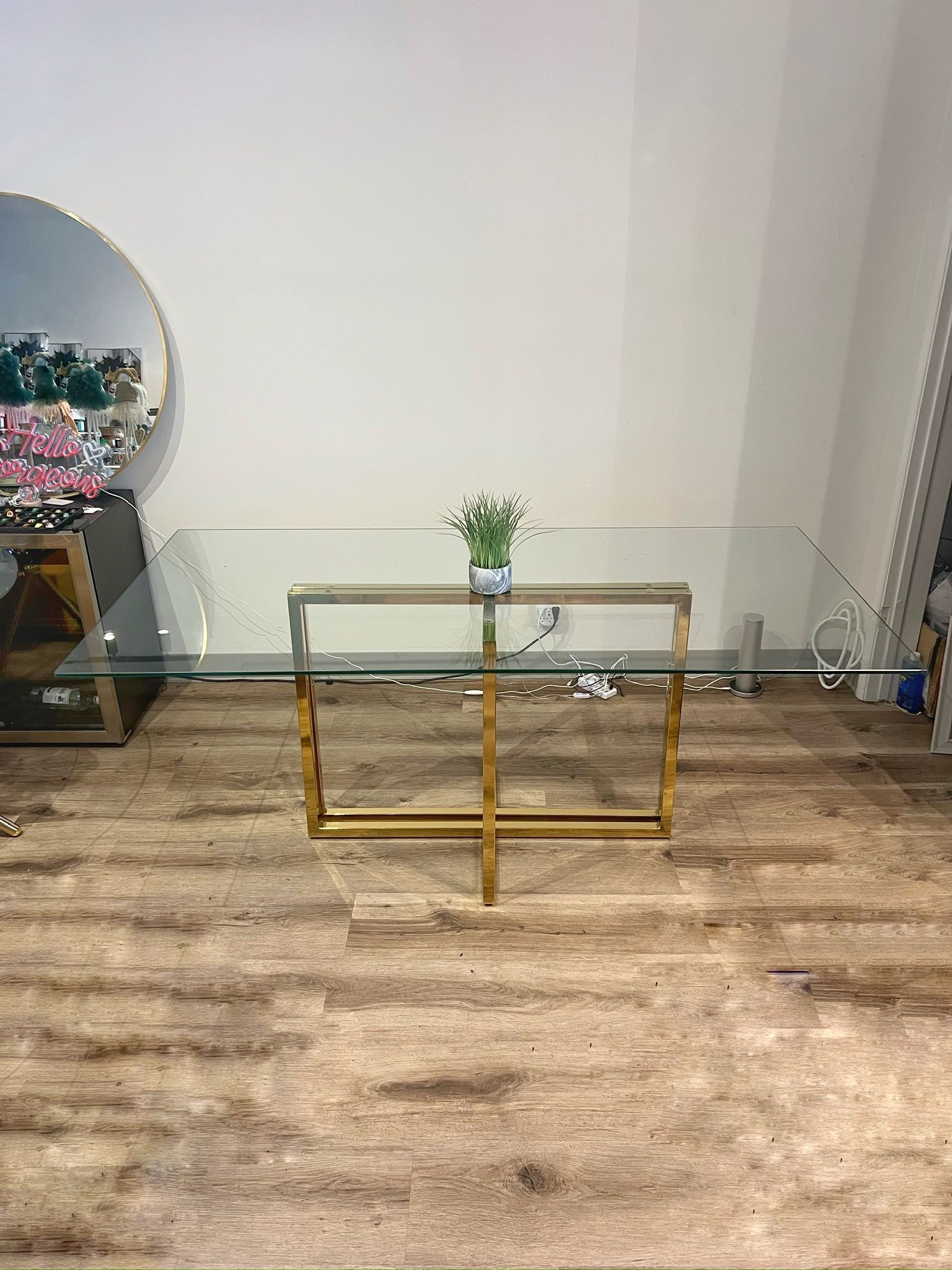 Large Gold Glass Rectangle Dining Table For 6-8 People
